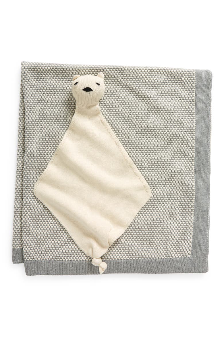Bunny Organic Cotton Baby Blanket & Bear Lovey Set, Main, color, LIGHT GREY