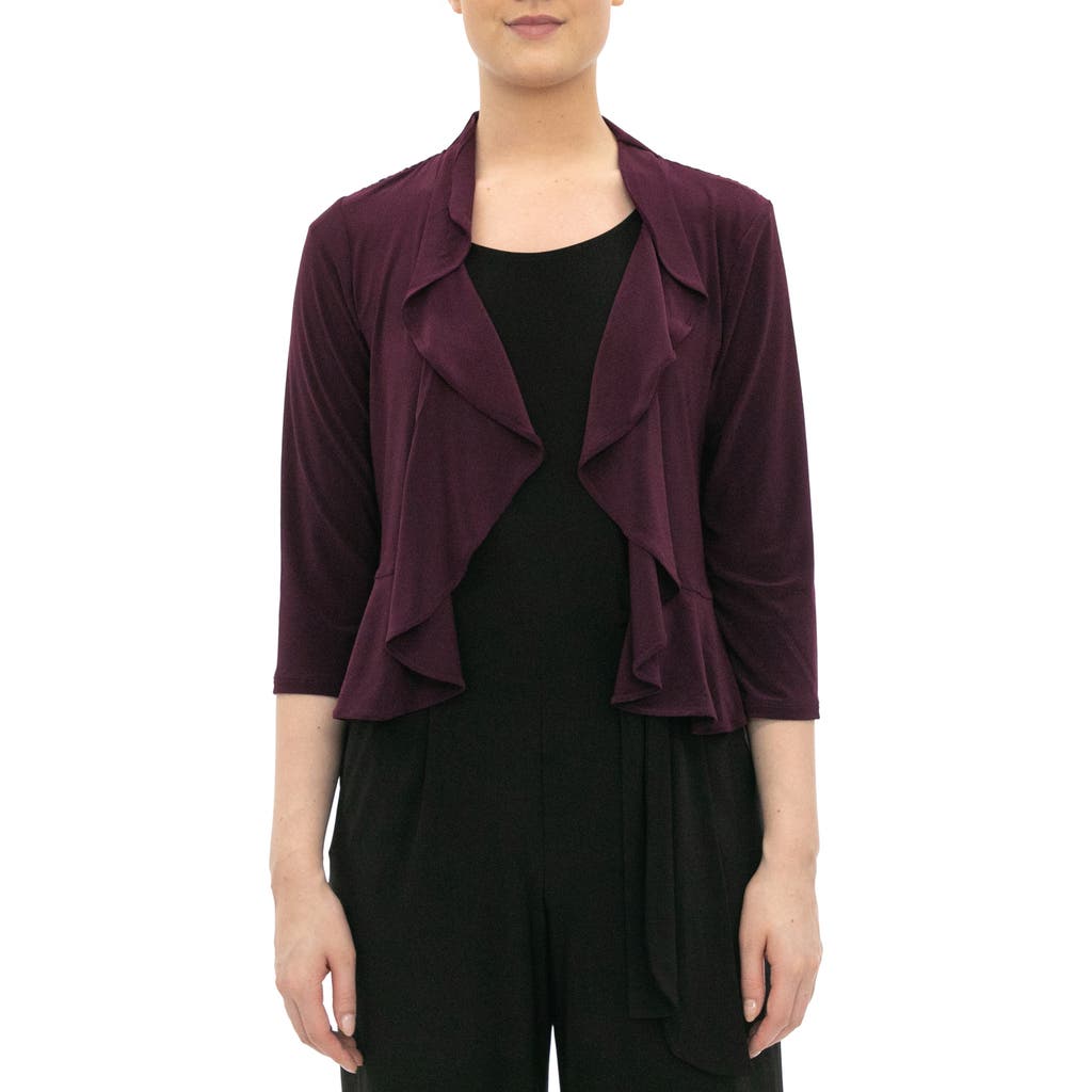 Nina Leonard Mesh Dot Bolero Cardigan In Black Plum