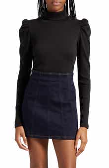 Cedar Rib Puff Sleeve Cotton Turtleneck