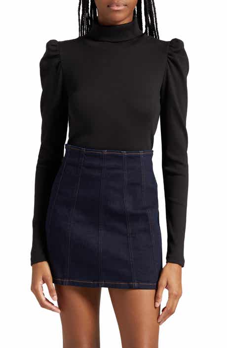 Cedar Rib Puff Sleeve Cotton Turtleneck