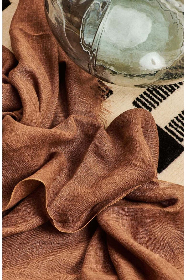 Hand Woven Linen Scarf, Alternate, color, Brown