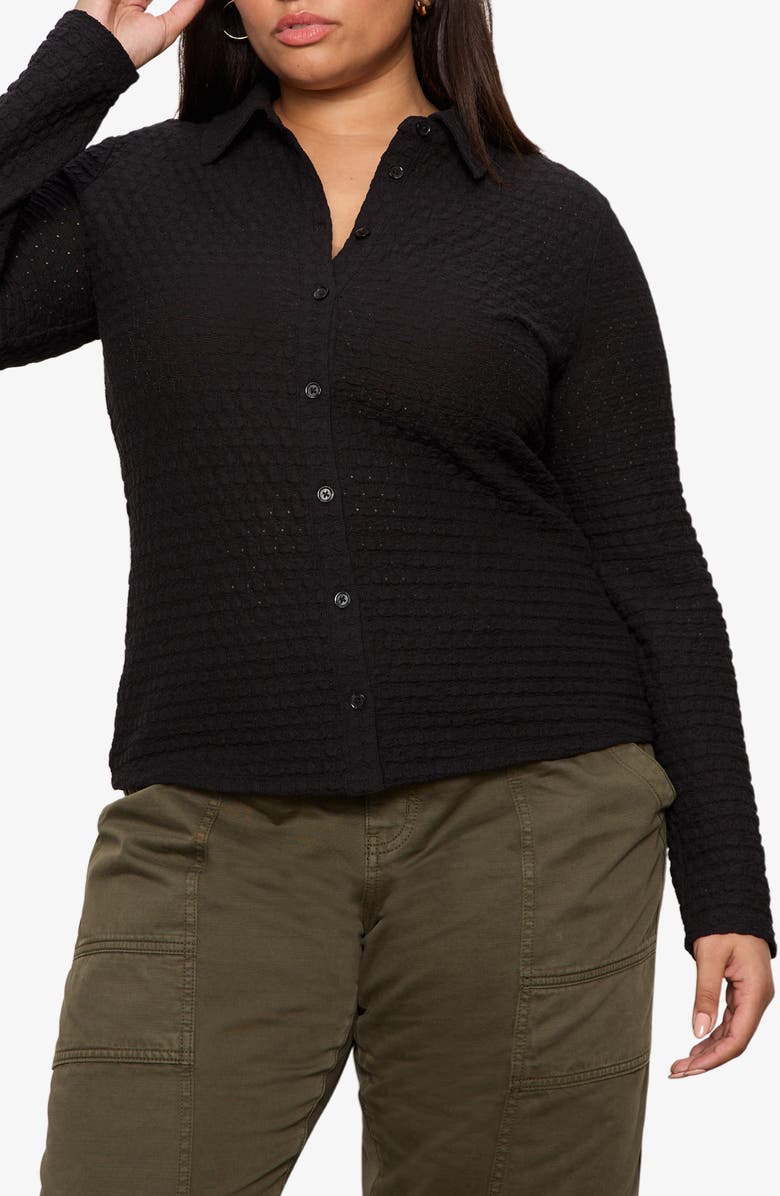 Sanctuary Dreamer Textured Bubble Knit Button-Up Shirt, Alternate, color, Black