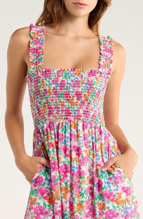 The Standard Stitch The Smocked Ruffle Tank Midi Dress In Multi