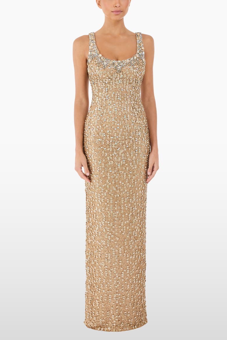 Tatianna Sequin-Embellished Maxi Dress, Alternate, color, Latte