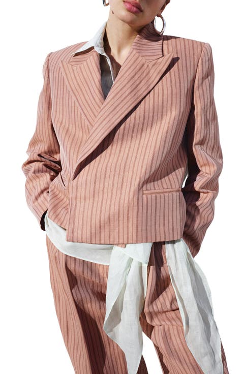 Stripe Crop Linen Blend Blazer