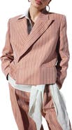 MANGO Stripe Crop Linen Blend Blazer