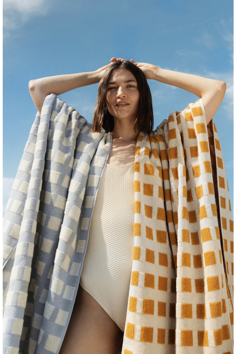 Capri Check Beach Towel, Alternate, color, NATURAL WITH MARIGOLD