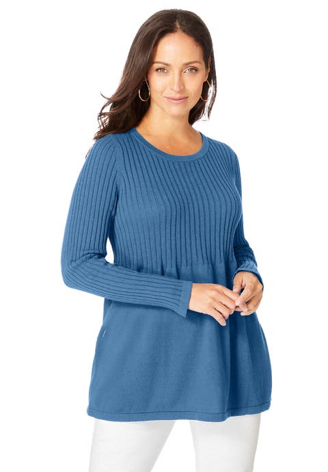 Ribbed Baby Doll Tunic Sweater (Plus)