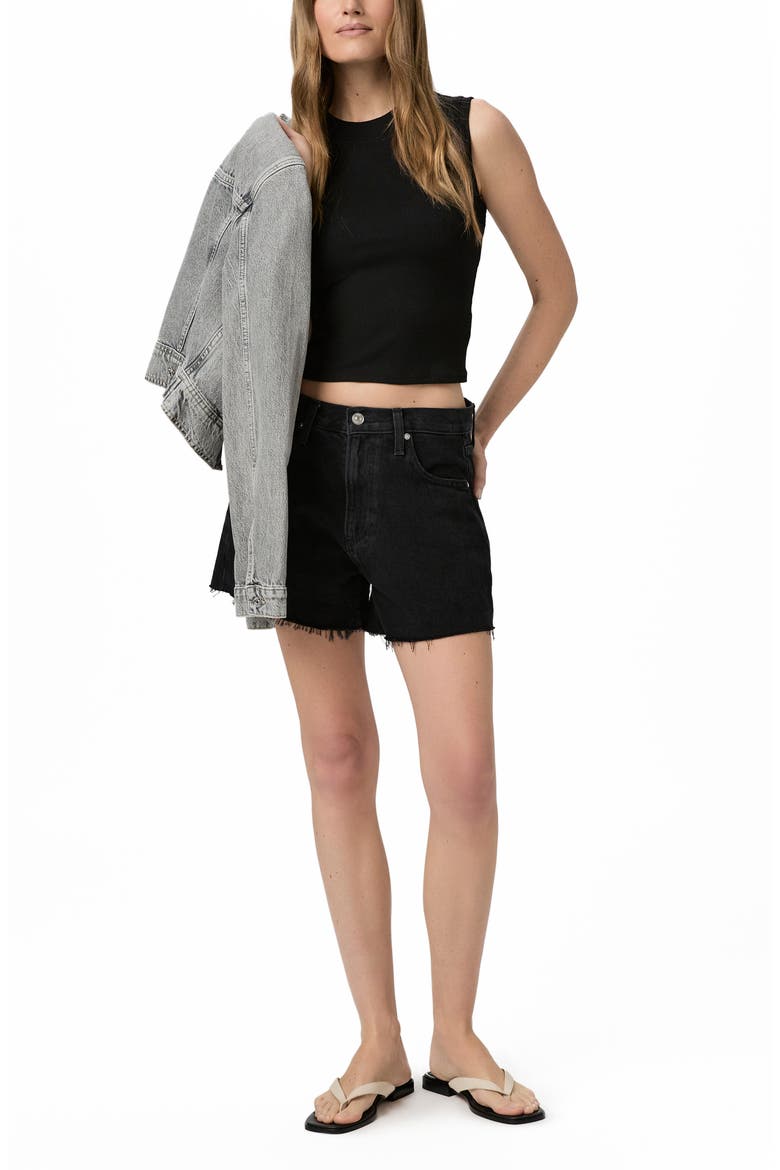 Archie Raw Hem High Waist Denim Shorts, Alternate, color, BLACK DOVE