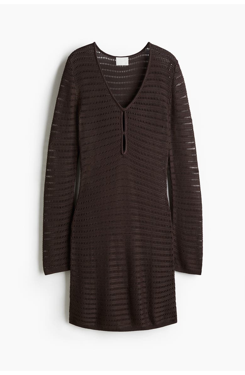 H&M Pointelle-knit Dress, Main, color, Dark Brown