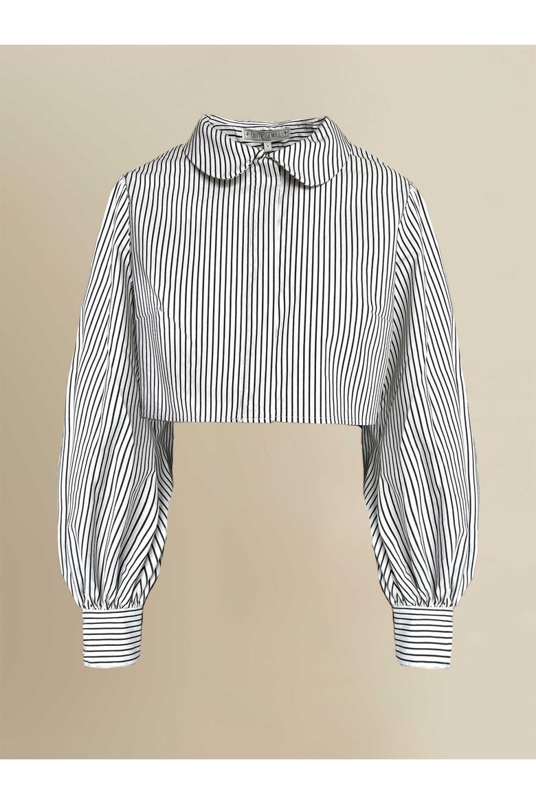 Dolores Striped Peter Pan Collar Cropped Top, Main, color, Black-white
