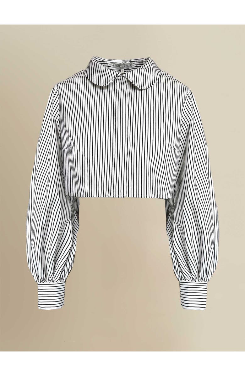 Contessa Mills Dolores Striped Peter Pan Collar Cropped Top, Main, color, Black-White