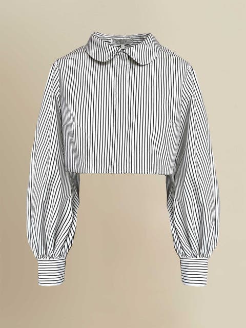Dolores Striped Peter Pan Collar Cropped Top