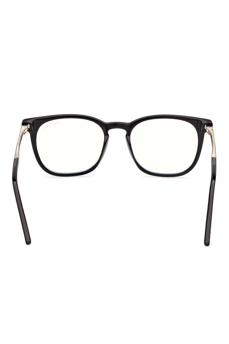 52mm Square Blue Light Blocking Glasses, Alternate, color, SHINY BLACK ROSE GOLD T LOGO