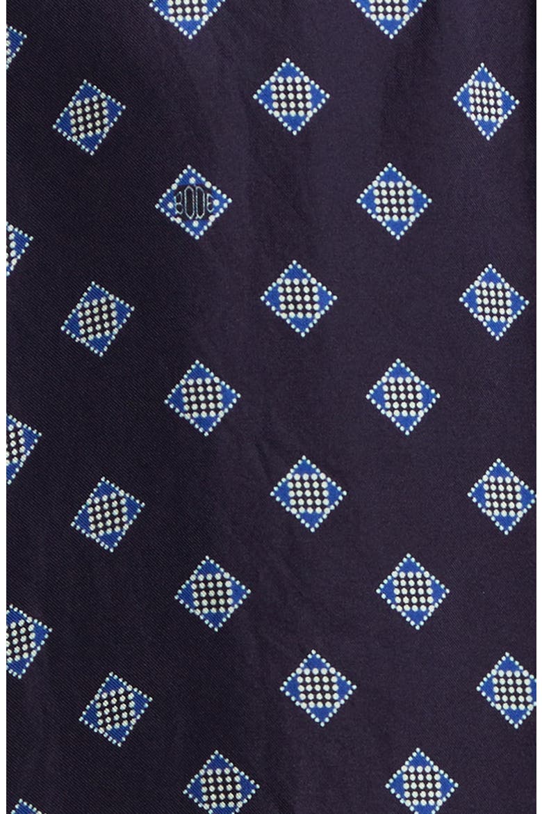 Foyer Diamond Print Short Sleeve Silk Button-Up Shirt, Alternate, color, NAVY BLUE
