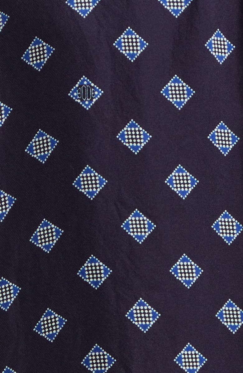 Bode Foyer Diamond Print Short Sleeve Silk Button-Up Shirt, Alternate, color, Navy Blue