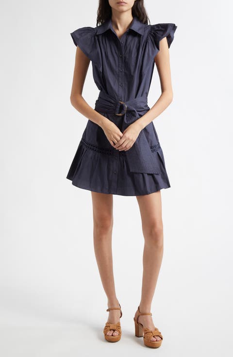 Pleated Belted Flutter Sleeve Minidress