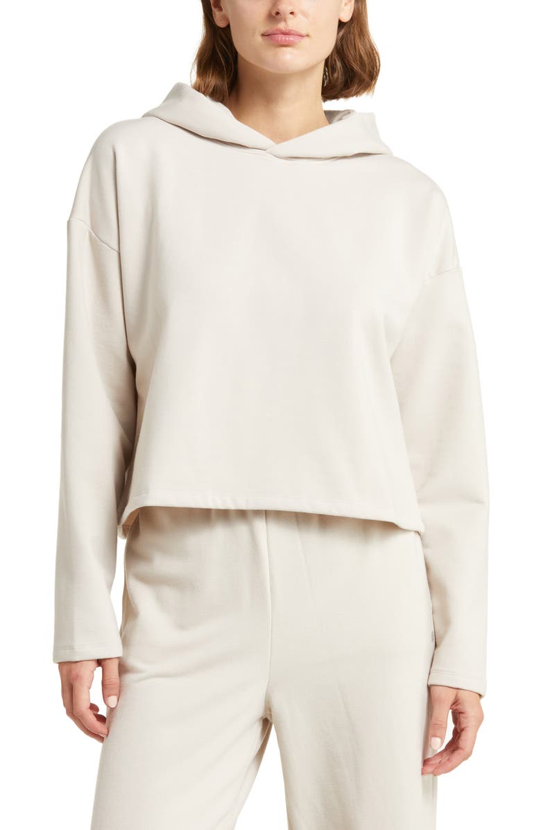 Zella Weekend Boxy Crop Hoodie, Main, color, Grey Pebble