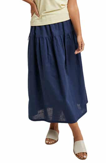 Drawstring Cotton & Linen Blend Midi Skirt
