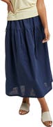 WISHLIST Drawstring Cotton & Linen Blend Midi Skirt