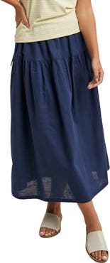 WISHLIST Drawstring Cotton & Linen Blend Midi Skirt