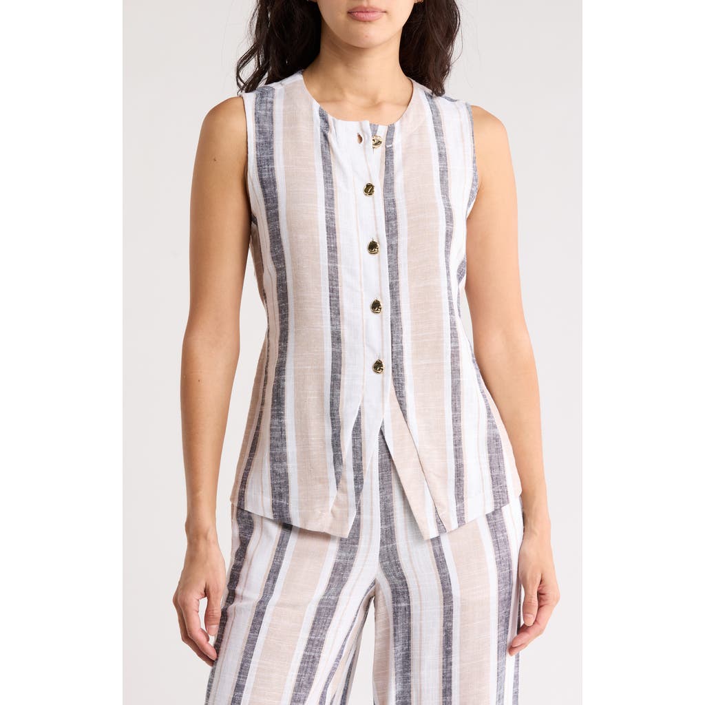 By Design Valencia Vest In Linen Stripe