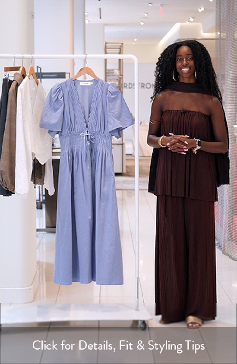 Hadleigh Scallop Detail Cotton Blend Midi Dress, sales video thumbnail