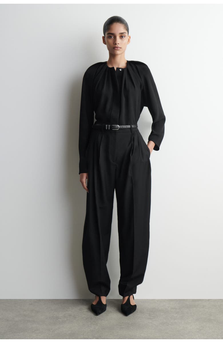 COS Voluminous Pleated Blouse, Alternate, color, Black