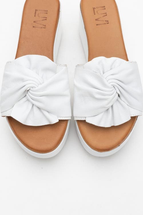 Forever & Always Shoes Syndra Bow Wedge Leather Sandal In White