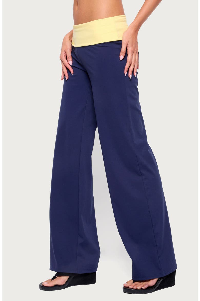 Dayna Contrast Foldover Straight Leg Pants, Alternate, color, NAVY