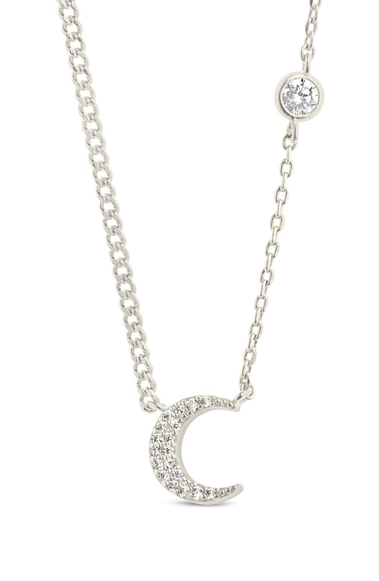 Sterling Forever Cubic Zirconia Crescent Moon Pendant Necklace, Main, color, Silver