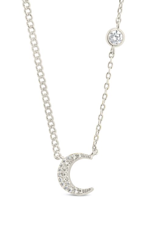 Cubic Zirconia Crescent Moon Pendant Necklace