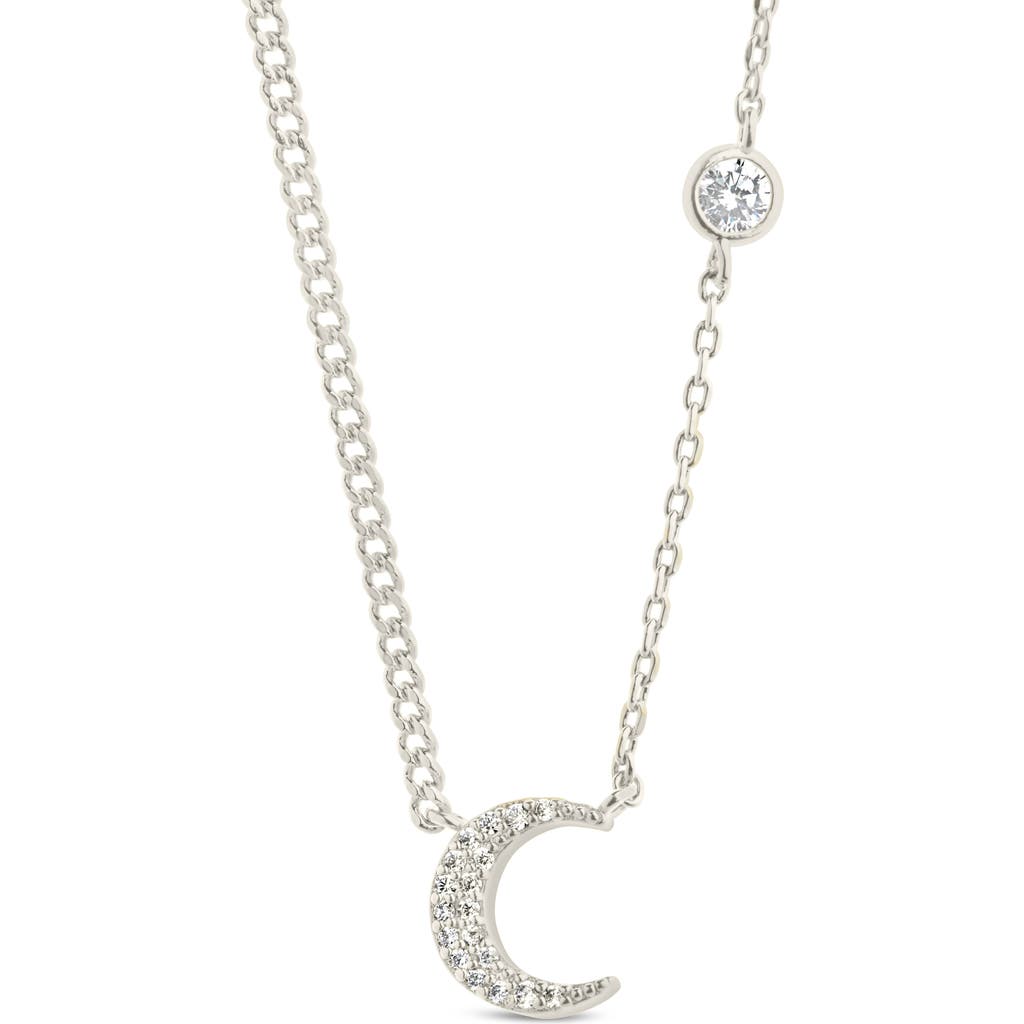 Sterling Forever Cubic Zirconia Crescent Moon Pendant Necklace In Metallic