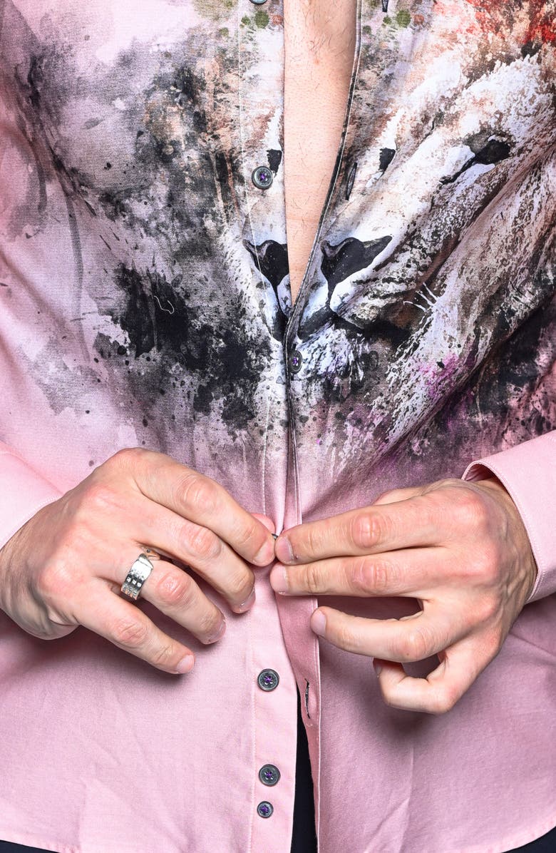 Maceoo Fibonacci Lion Contemporary Fit Button-Up Shirt, Alternate, color, Pink