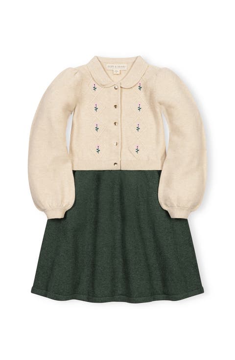 Kids' Organic Button Front Collared Sweater Dress