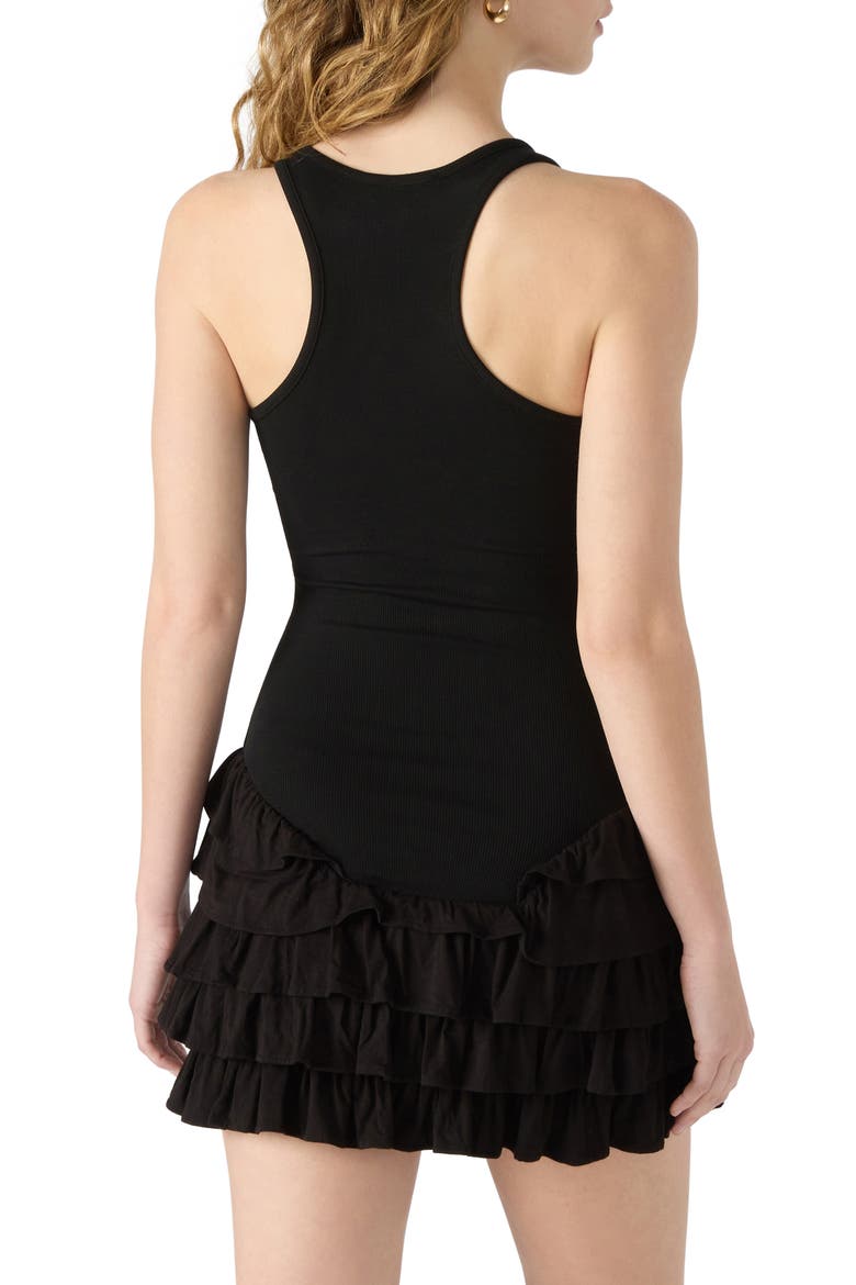 Clea Racerback Ruffle Detail Cotton Blend Minidress, Alternate, color, BLACK