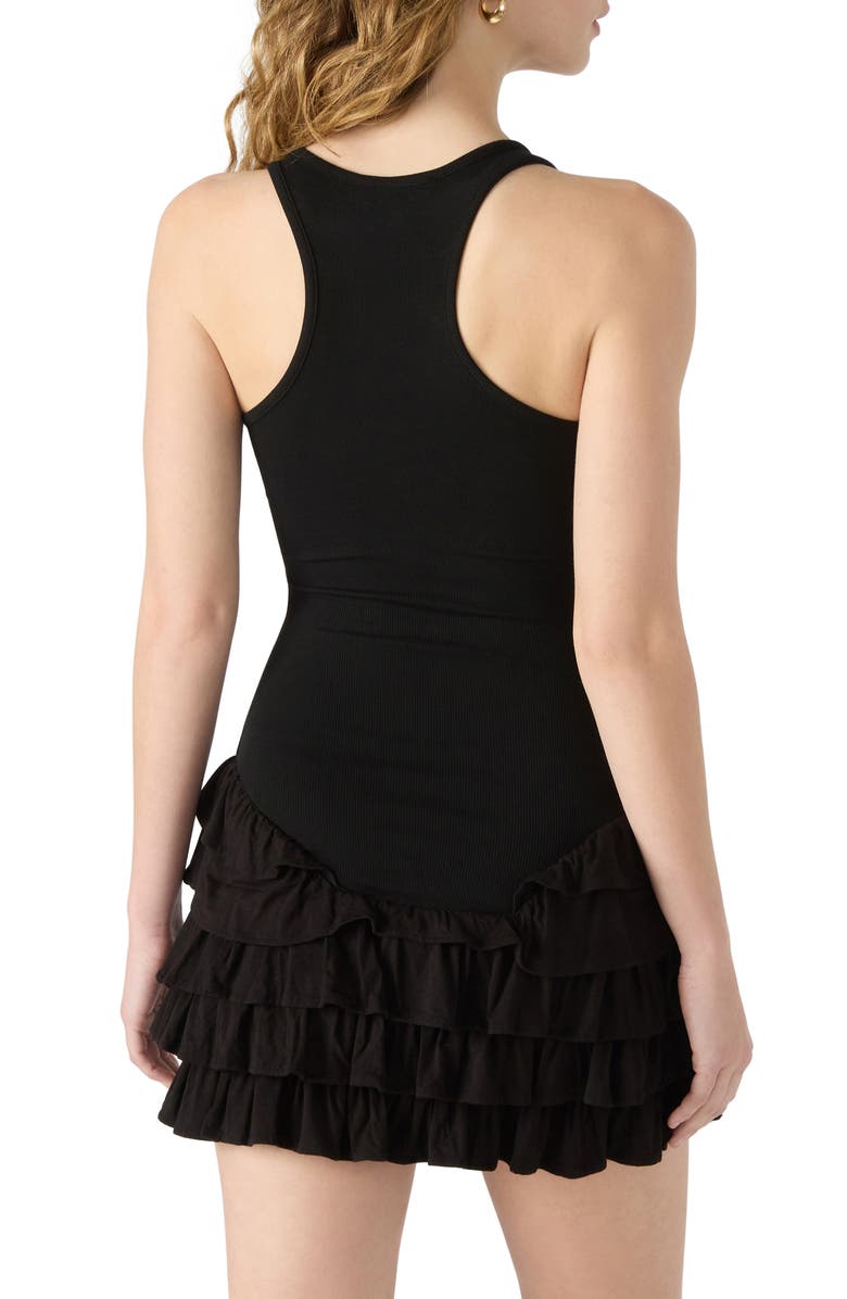 Steve Madden Clea Racerback Ruffle Detail Cotton Blend Minidress, Alternate, color, Black