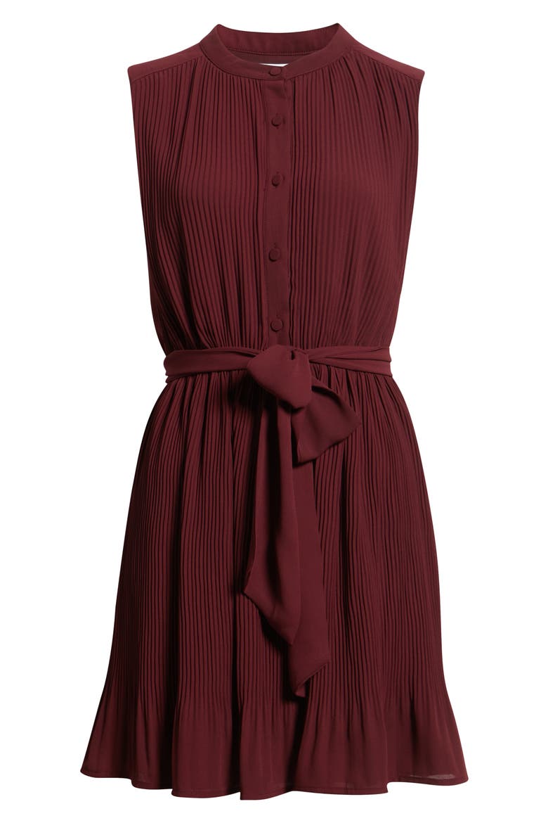 Pleated Minidress, Alternate, color, BORDEAUX