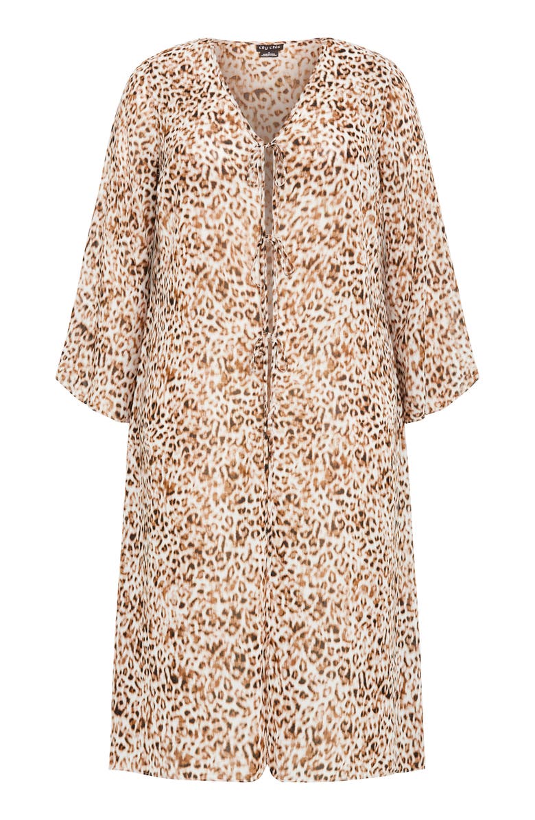 City Chic Remi Tie Front Longline Jacket, Alternate, color, Light Leopard