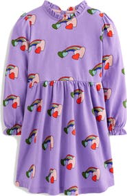 Mini Boden Kids' Rainbow Heart Print Long Sleeve Cotton Jersey Dress