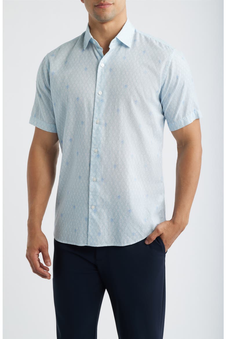 Whitehaven Abstract Print Short Sleeve Cotton & Lyocell Button-Up Shirt, Main, color, STREAM BLUE