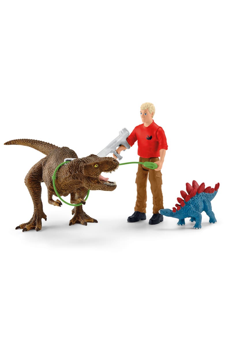 Schleich Dinosaurs Tyrannosaurus Rex Attack, 5 Piece Toy Figure, Kids, Main, color, Multicolored