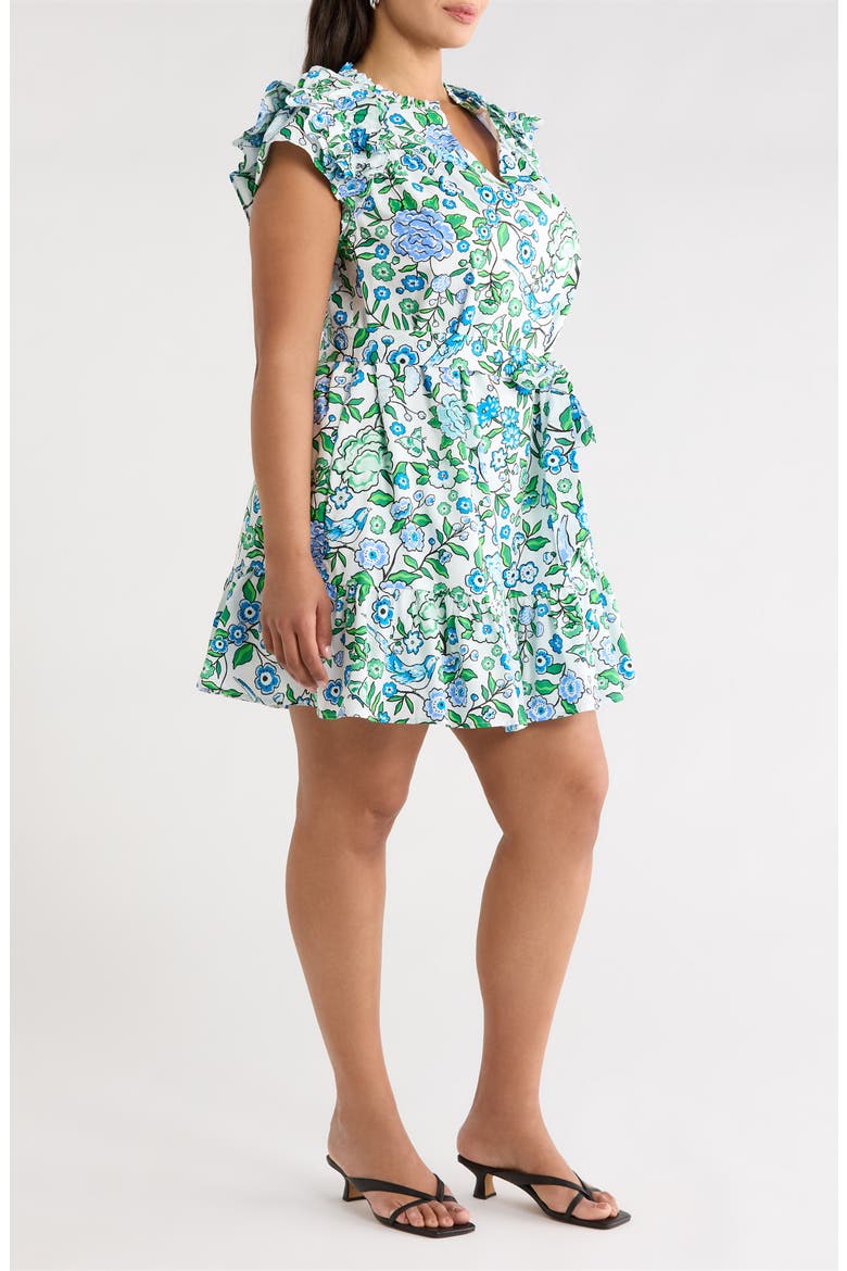 Floral Ruffle Sleeve Minidress, Alternate, color, WHITE-BLUE-MULTI