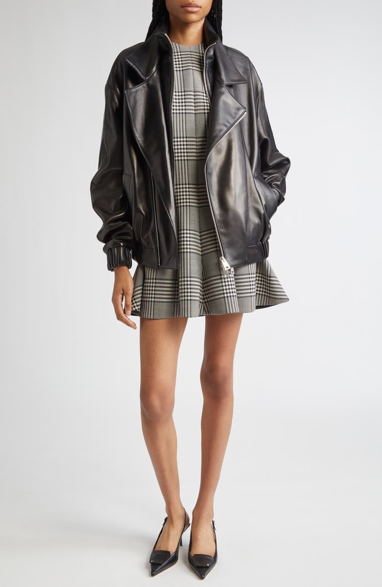 Brandon Maxwell Emmet Double Zip Leather Moto Jacket, Alternate, color, Black