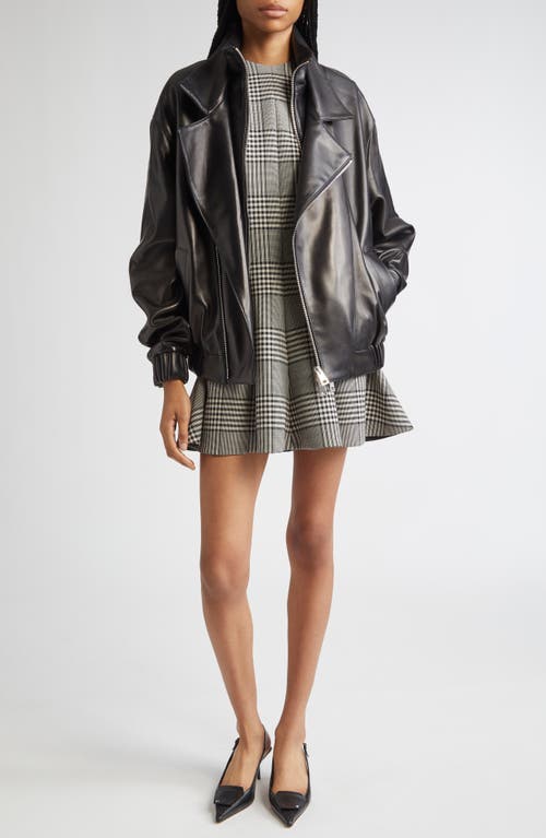 Brandon Maxwell The Sophie Crew Neck Fitted Mini Dress Prince Of Wales Plaid In Gray