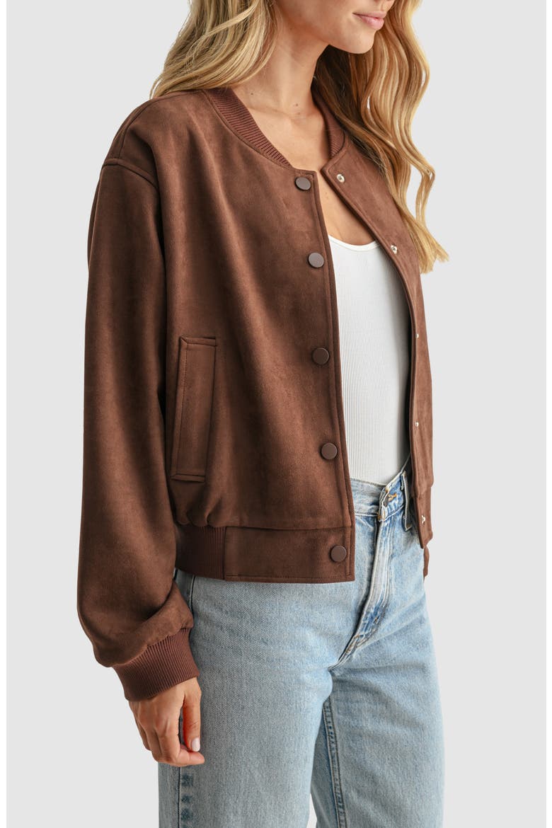 Faux Suede Bomber Jacket, Alternate, color, BROWN