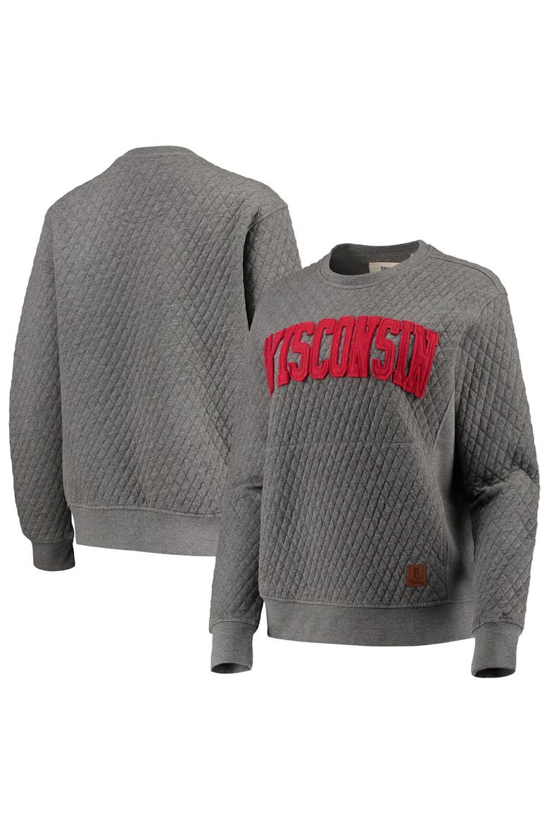 Women's Pressbox Heather Charcoal Wisconsin Badgers Moose Quilted Pullover Sweatshirt, Main, color, Heather Gray