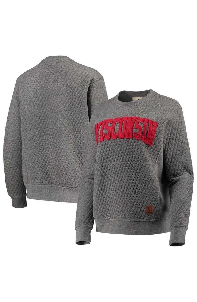 PRESSBOX Women's Pressbox Heather Charcoal Wisconsin Badgers Moose Quilted Pullover Sweatshirt, Main, color, Heather Gray