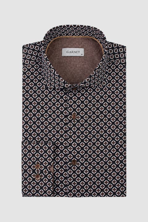 Men's Regular-fit Medallion Print Long-sleeve Shirt