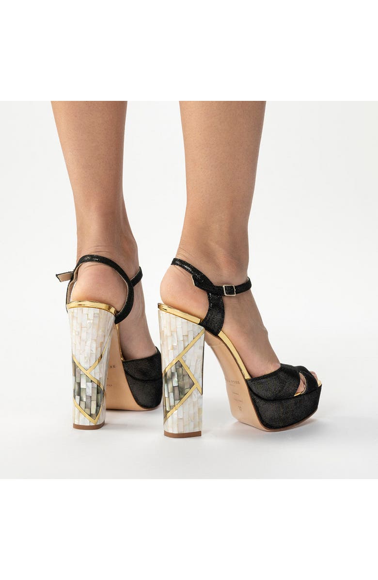 Freya Rose Cher Noir Ankle Strap Pearl Heel Sandal, Alternate, color, Black